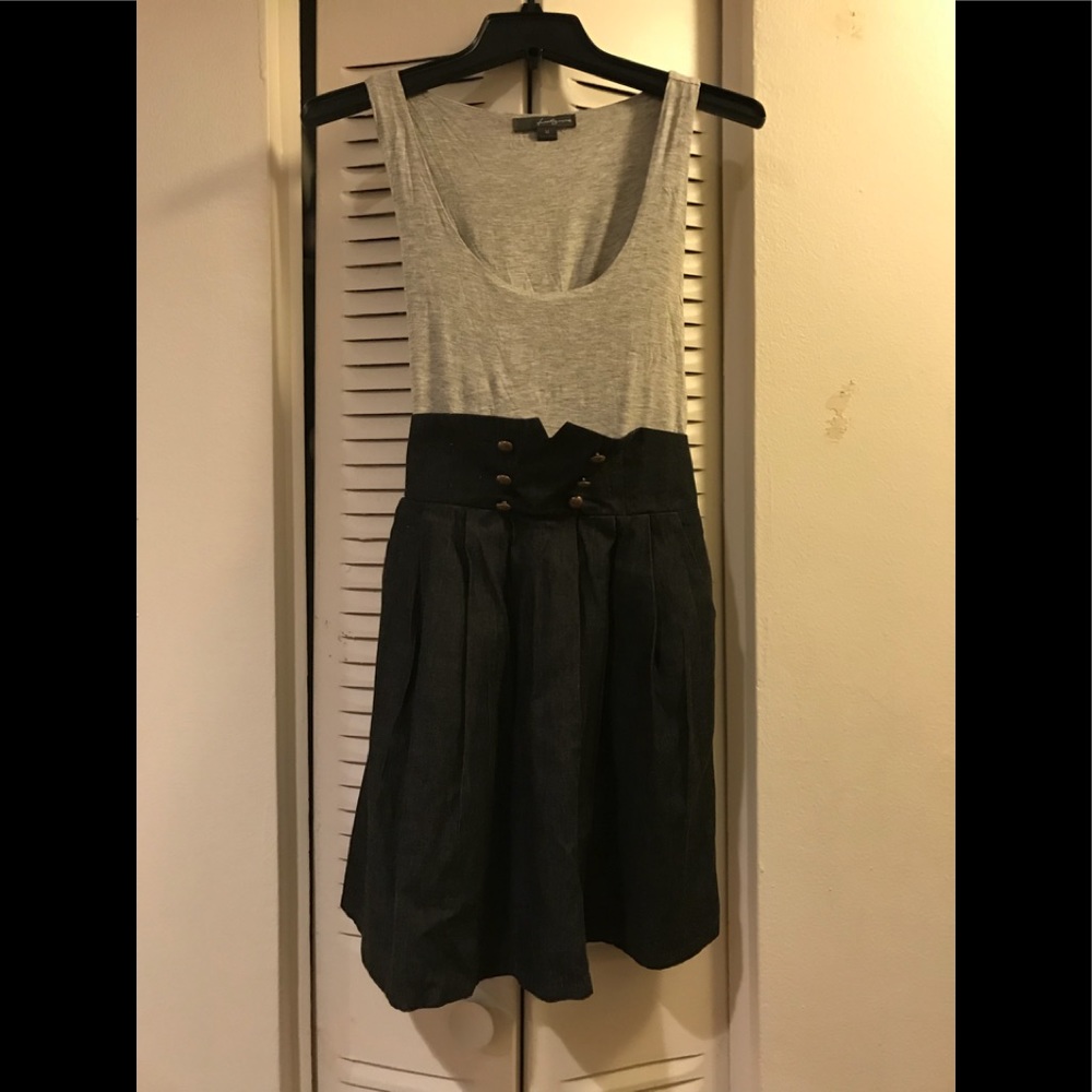 T-shirt top dress with denim skirt